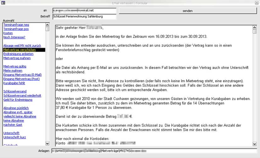 bernehmen eines Standardtextes in die E-Mail