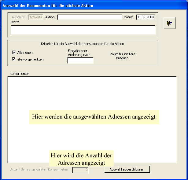 Adressen fr die nchste Aktion festlegen