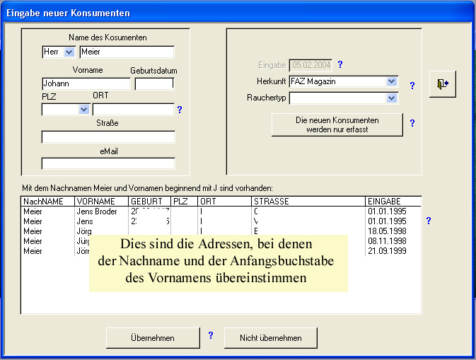 Weitere Prfung nach Eingabe des Vornamens