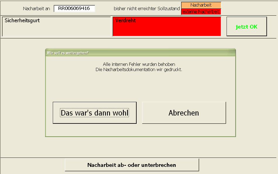 Abschluß der Nacharbeit